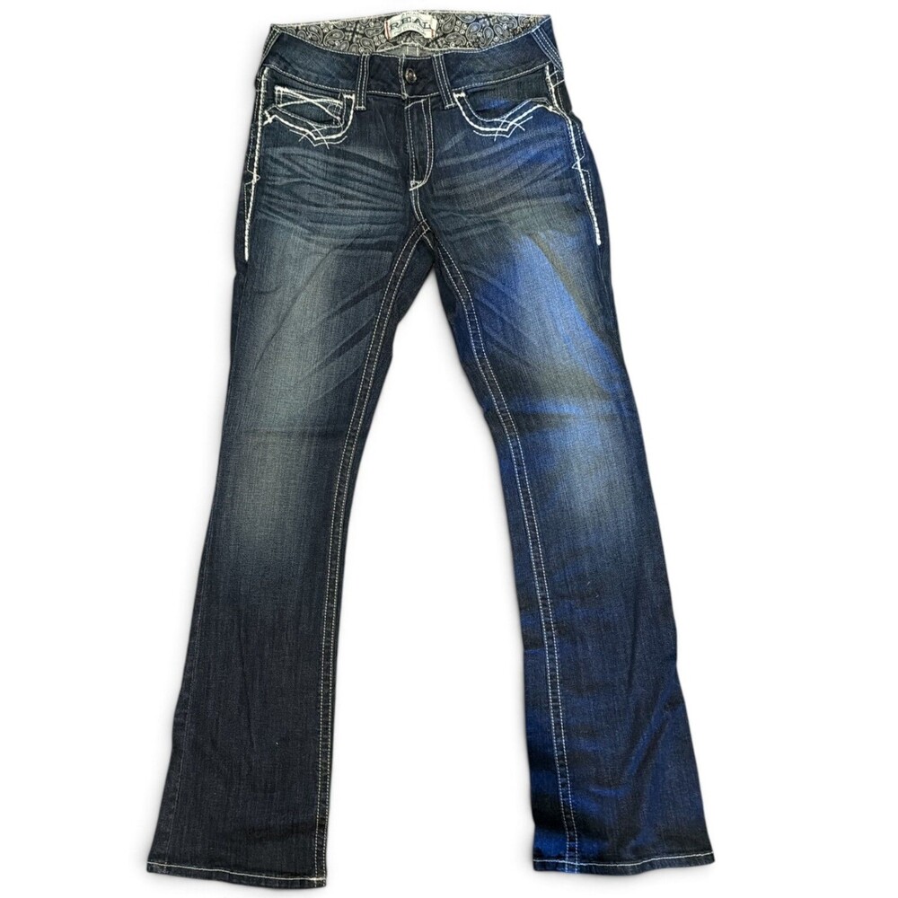 Ariat REAL Bootcut Jeans Womens 29L Blue Stretch Contrast Stitch 35 Inseam